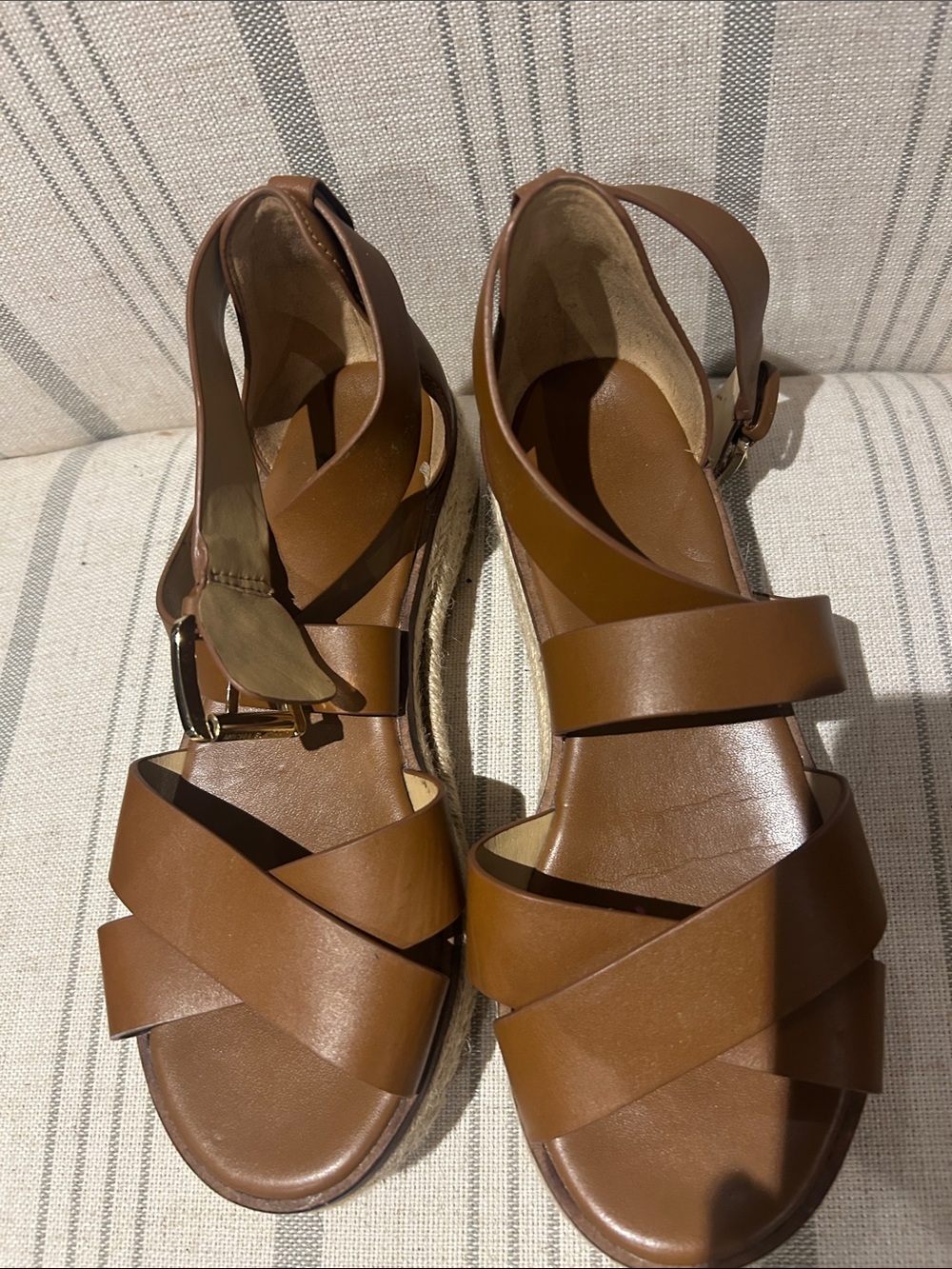 Michael Kors Brown Leather Wedge Sandals - Women's Espadrille Style